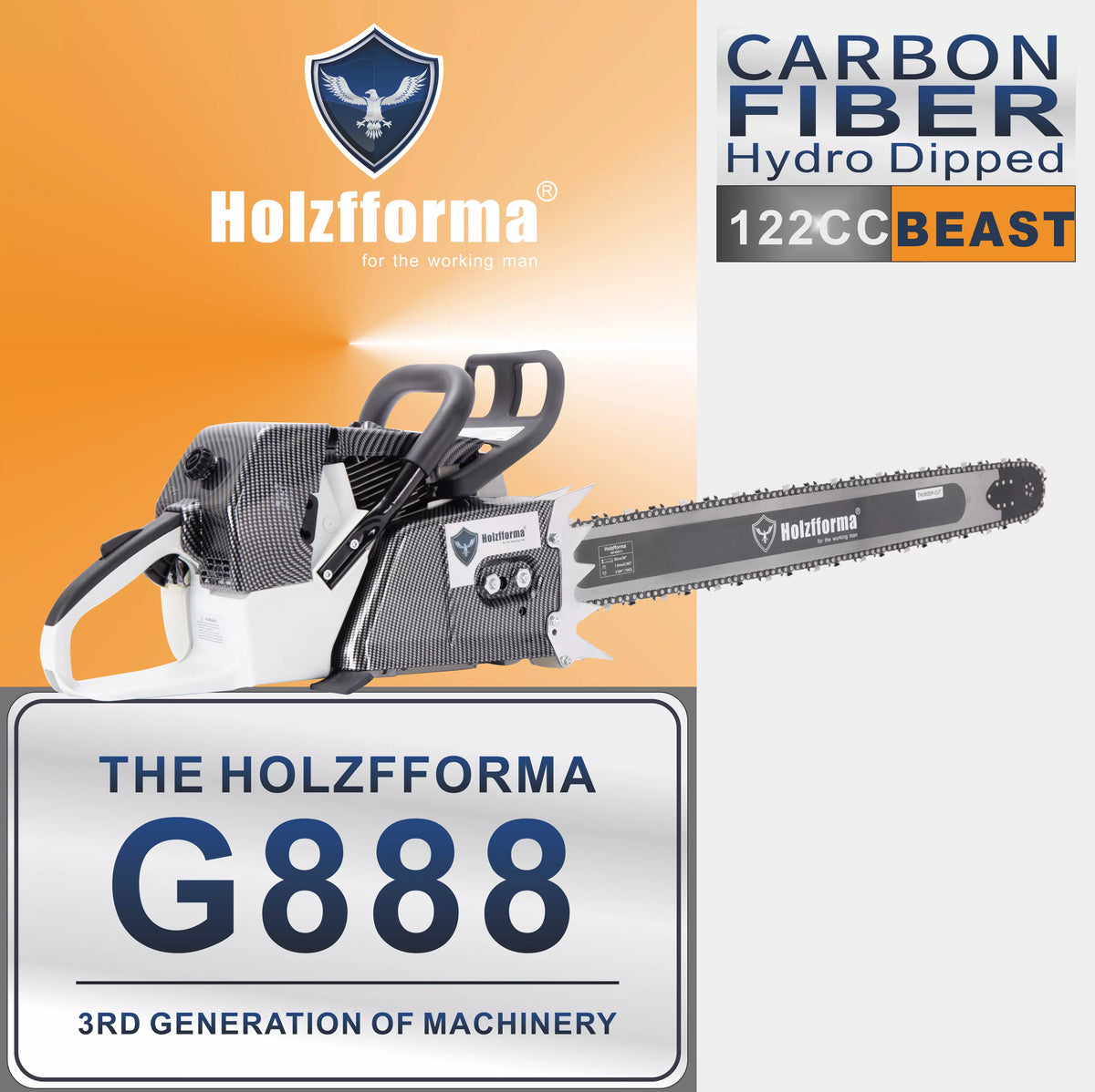 122cc Holzfforma® G888 Gasoline Chain Saw Power Head Without Guide Bar and Chain Produced By Farmertec All parts are Compatible With MS880 088 Chainsaw