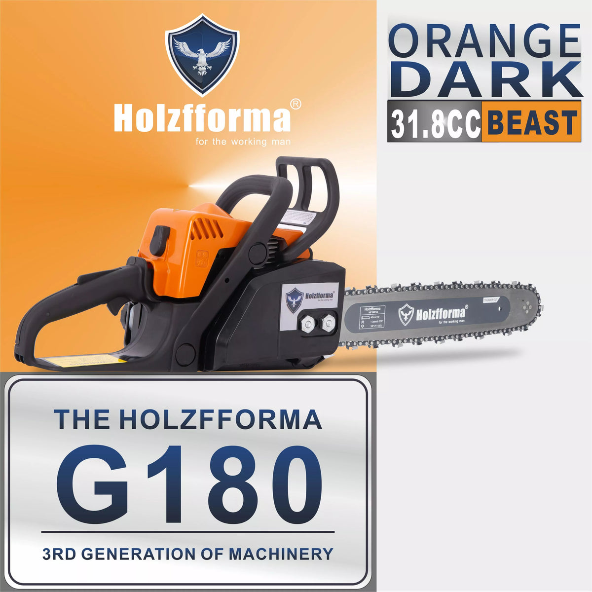 31.8cc Holzfforma® G180 Gasoline Chain Saw Power Head Orange Black Color Only Without Guide Bar