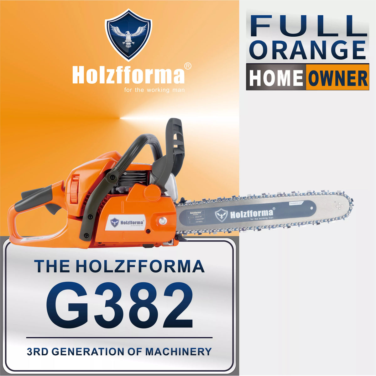 50.2cc Holzfforma Full Orange G382 Chainsaw Power head Only All Parts Are Compatible With HUS 450 Withour bar and chain